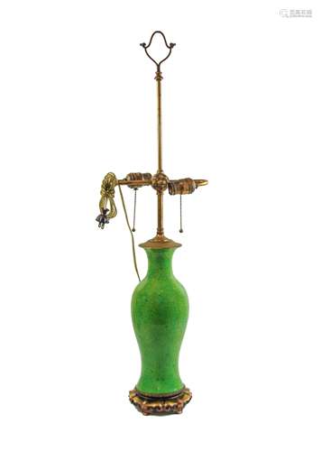 GREEN GLAZED VASE LAMP