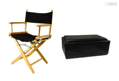 BLACK DIRECTOR CHAIR AND CUSHION STORAGE BENCH