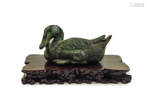 CHINESE BRONZE DUCK ON BASE
