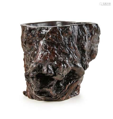 BURL WOOD BRUSH POT