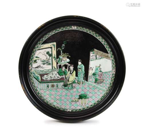 CHINESE FAMILLE NOIRE PORCELAIN PLATE