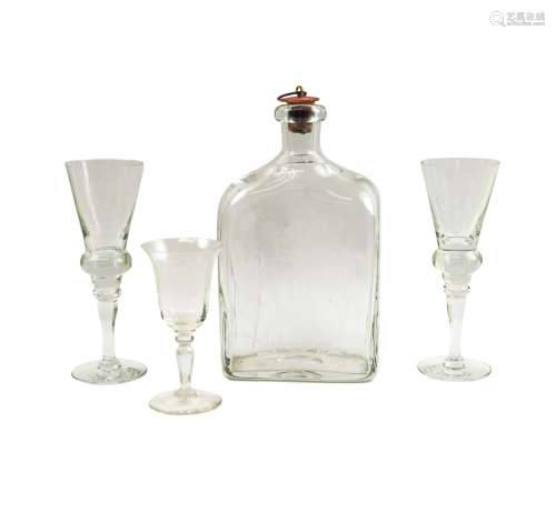 ETCHED GLASS BOTTLE  AND GOBLETS
