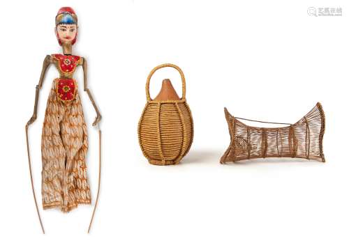 BALINESE PUPPET,AFRICAN EEL TRAP AND WINE VESSEL