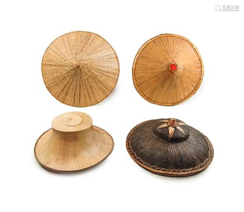 GROUP OF FOUR JAPANESE STRAW HATS