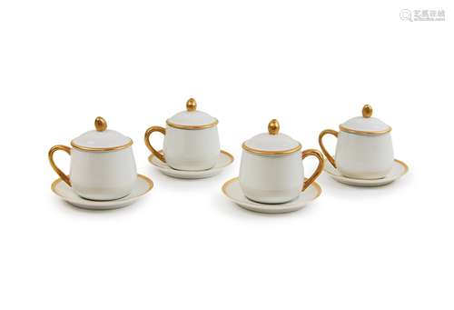 4 FITZ FLOYD TEACUP ESPRESSO COFFEE CUPS & SAUCERS