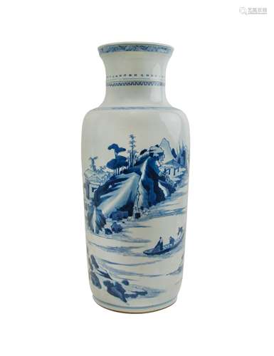 A BLUE AND WHITE ‘LANDSCAPE’ ROULEAU VASE