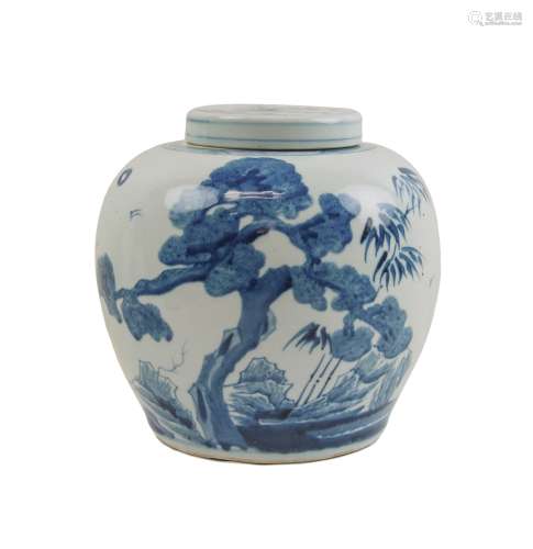 BLUE AND WHITE FRIENDS OF WINTER JAR WITH LID