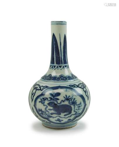 BLUE AND WHITE RABBIT VASE