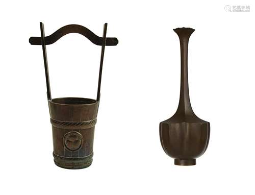 JAPANESE COPPER ALOY / BROWN WATER BUCKET/ VASE