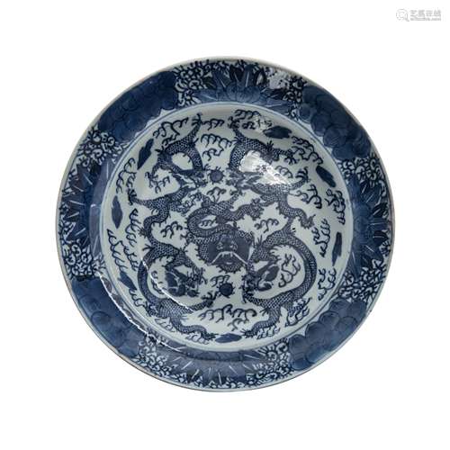 BLUE AND WHITE DRAGON PLATE