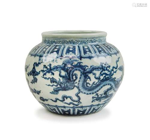 CHINESE BLUE AND WHITE DRAGON JAR