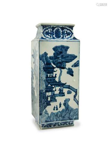 BLUE AND WHITE RECTANGULAR VASE (KILN CRACK FOOT)