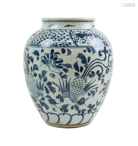 BLUE AND WHITE FLOWER PATTERN JAR