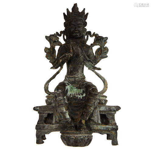 SEATED BRONZE CROWNED DEITY