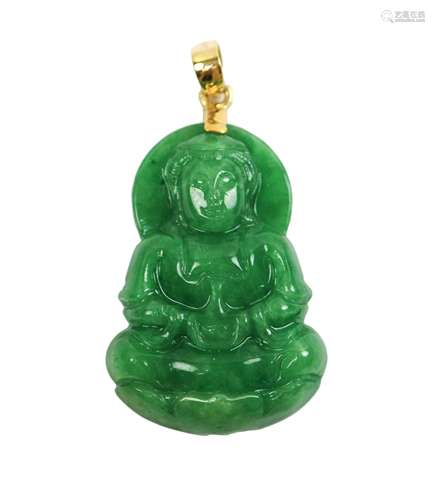 GREEN JADE/  VARIED STONE GUAN YIN PENDANT