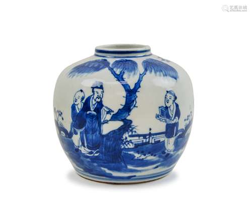 BLUE AND WHITE FIGURE JAR