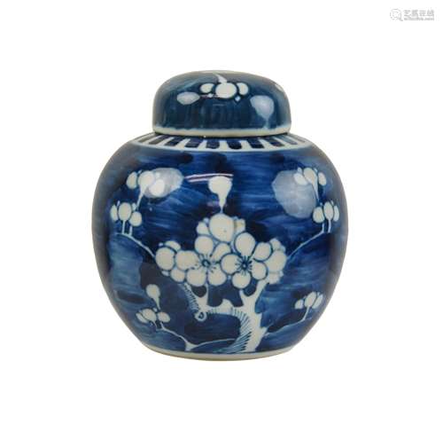 BLUE AND WHITE LIDDED BLOSSOM JAR