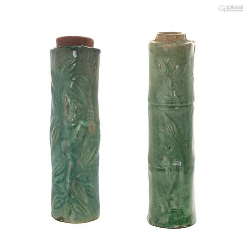 TWO CHINESE GREEN /CELADON GLAZED RAIN PIPES