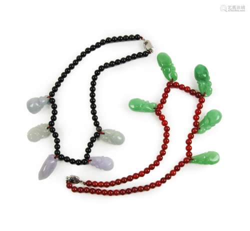 TWO JADE VARIED STONE NECKLACE