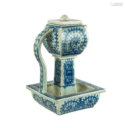 BLUE AND WHITE TALL EWER