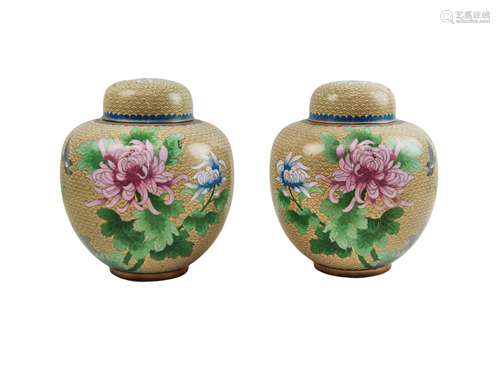 PAIR OF CLOISONNE JARS WITH LIDS