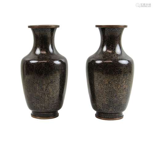 PAIR OF NOIRE CLOISONNE VASES