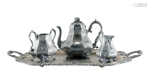 4 Piece Aesthetic Movement Silverplate Tea Set