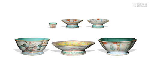 6 Chinese Famille Rose Porcelains, 19th Century