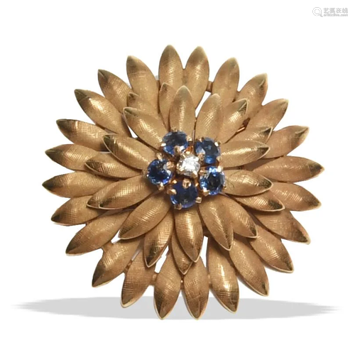 14K Gold, Diamond & Sapphire Brooch by Harry Bick