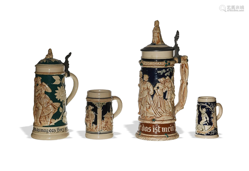 4 German Beer Steins, J. W. Remy, etc.