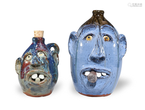 2 Billy Joe Craven Stoneware Face Jugs