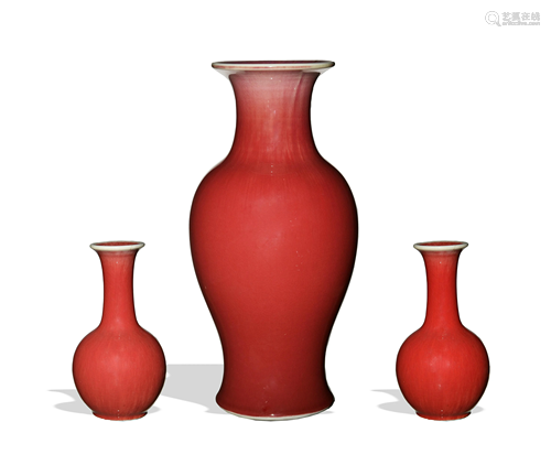 Group of 3 Chinese Red Vases