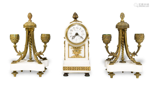 Planchon French Bronze & Marble 3 Piece Clock Set