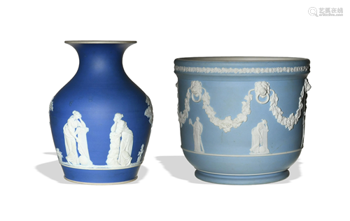 2 Wedgwood Jasperware Jardiniere & Vase, 19th Century