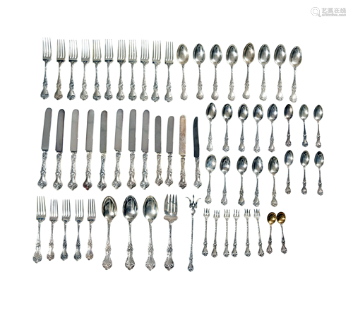 64 Piece Alvin Sterling Majestic Pattern Flatware