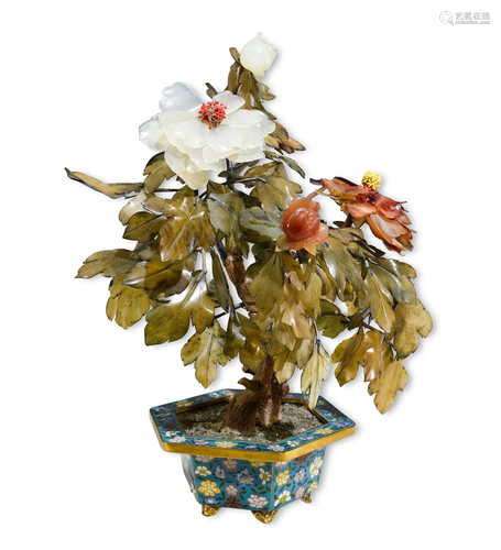 Chinese Multi-Stone Tree with Cloisonne Planter