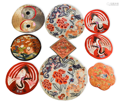 Group of 10 Chinese Embroideries, 19th Century