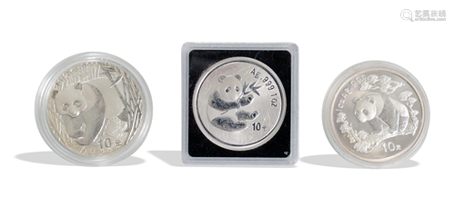 1997, 2000, 2001 Chinese Silver Panda 10 Yuan