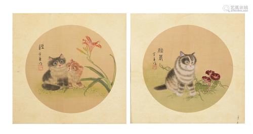 2 Chinese Paintings of Cats