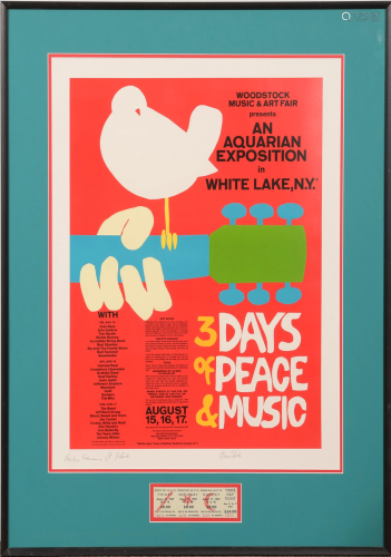 Woodstock Poster Signed with Unused Original Ticket