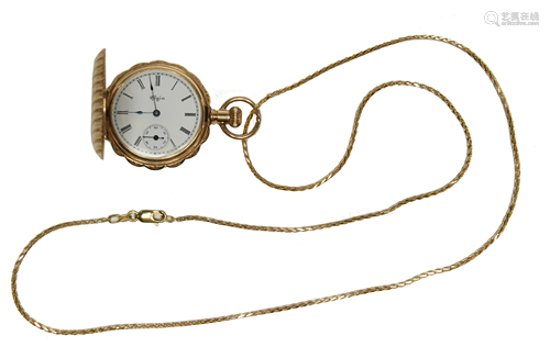 14K Gold Elgin Os Pocket Watch on 14K Gold Chain