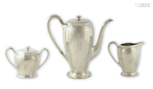 Sterling Teapot, Creamer & Sugar, Sedan Pattern