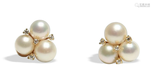 14K Gold, Pearl & Diamond Earrings by Tambetti