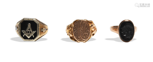 3 14K Gold Men's Estate Rings, Inc. Masonic