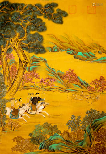Chinese Painting Of Hunting - Lang Shining