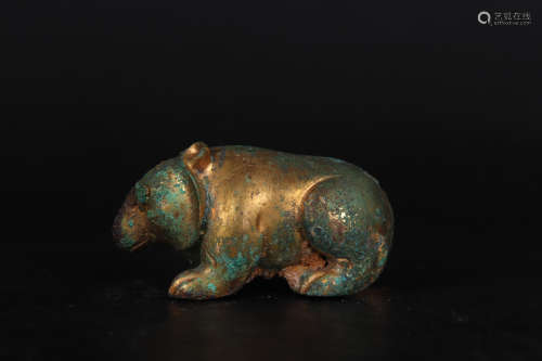 Chinese Bronze Gold Gilded Beast