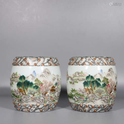 Chinese Pair Of Qing Dynasty Famille Rose Porcelains