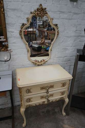 POLYCHROME COMMODE IN LOUIS XV STIJL + SPIEGEL