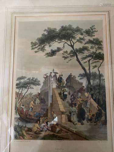 French Lithograph of Chinese Scene: Pont Pres de Canton.
