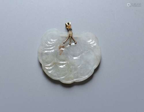 White Jadeite Pedant in the shape of Tally with 14k Gold